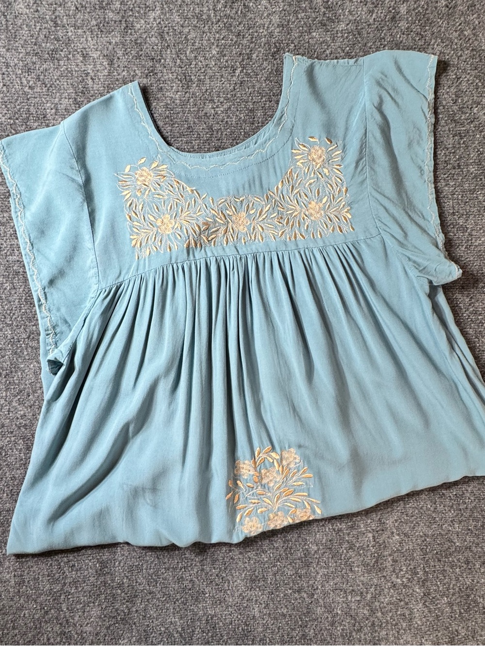 Artesanias Malki Ecuador Embroidered Midi Dress Blue Boho Folk Peguche